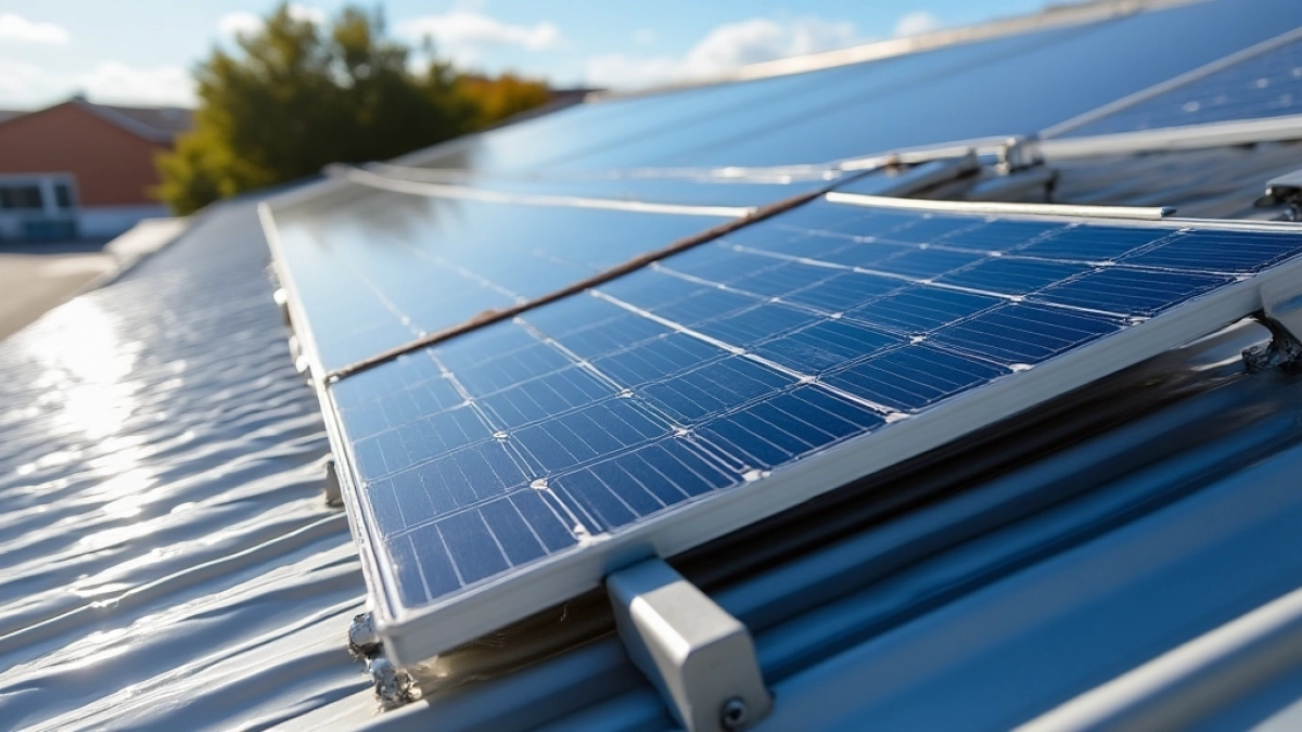 instalacja paneli fotowoltaicznych na dachu pokrytym blachodachówką