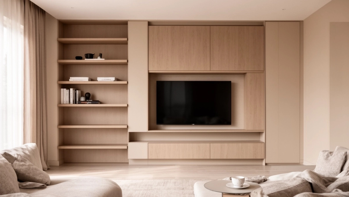 Nowoczesna zabudowa ściany w salonie