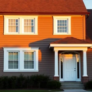 Brązowy dach białe okna jaka elewacja