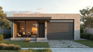 Elewacje domów parterowych z płaskim dachem