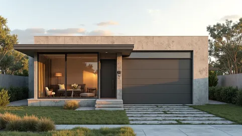 Elewacje domów parterowych z płaskim dachem