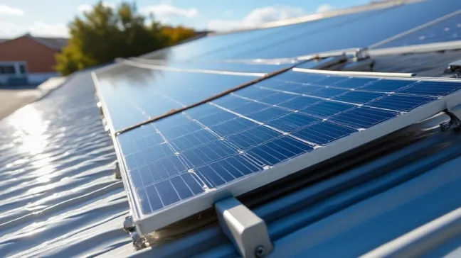 instalacja paneli fotowoltaicznych na dachu pokrytym blachodachówką