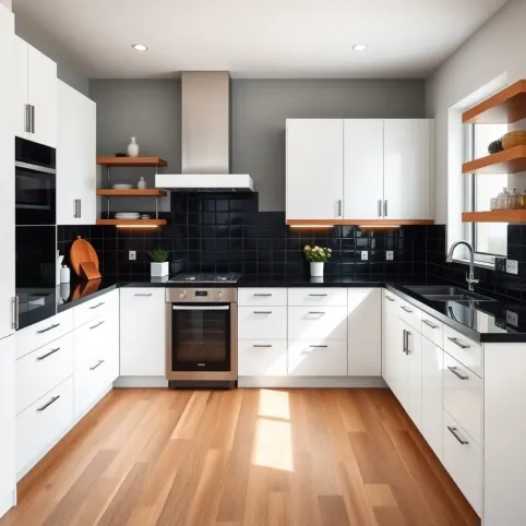 Kuchnia Biało Czarna Z Drewnem