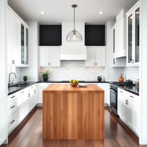 Kuchnia Biało Czarna Z Drewnianym Blatem